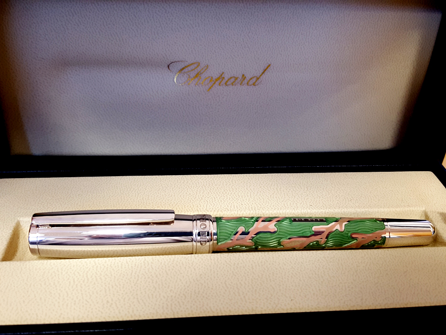 Chopard Silver 925 Green Pink Coral Enamel Design Fountain Pen